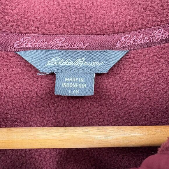 Eddie Bauer Mens Snap Pullover Fleece Sweater Long Sleeve Red Heather Size Large - Picture 7 of 9